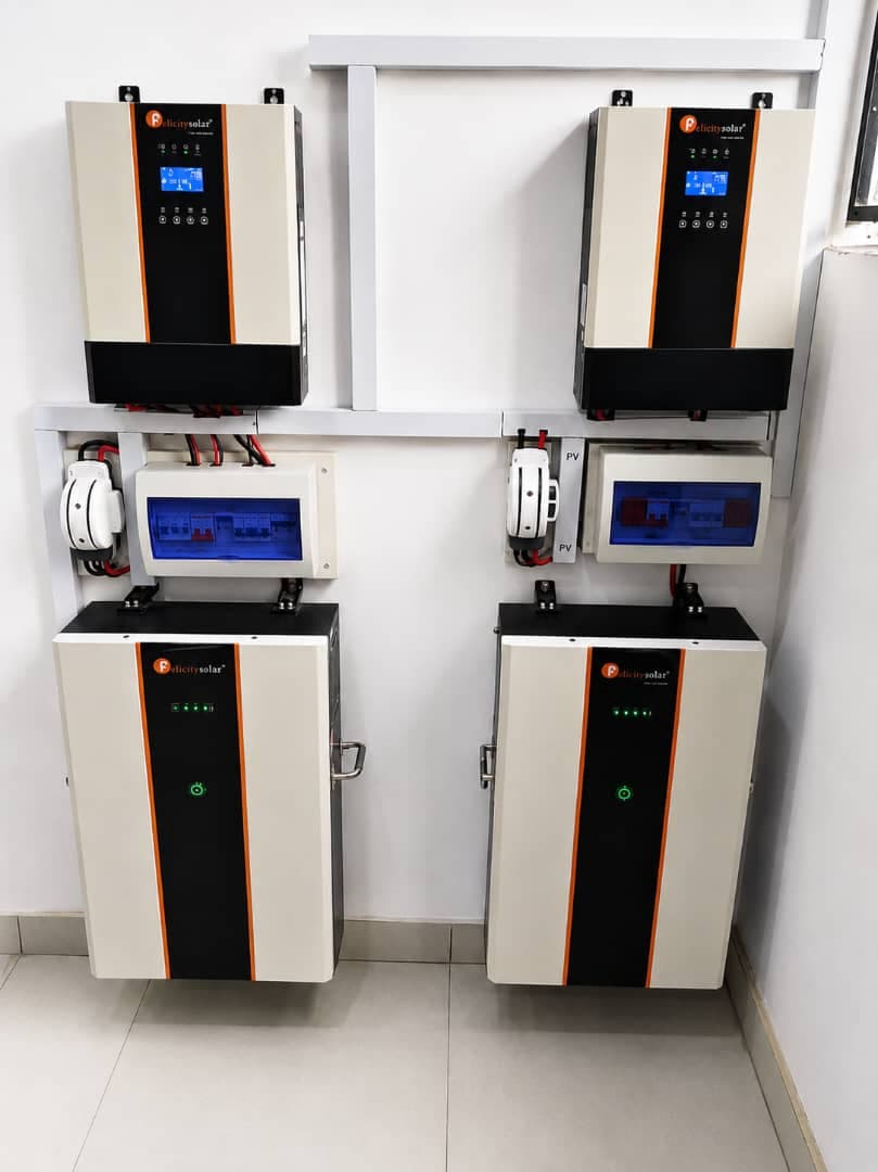 Installation of 2 Felicity Solar Hybrid Inverters (10kW each, 48V DC) and 2 Felicity Lithium Batteries (51.2V, 200Ah, 10.24kWh each) to provide reliable and uninterrupted power for a full-scale restaurant operation. The system is designed to efficiently power critical loads including refrigerators, freezers, air conditioners, lighting, baking equipment, bread production machines, kitchen appliances, and other commercial electrical loads. This solar energy solution ensures stable power supply, reduced dependence on the grid, improved energy efficiency, and extended backup capacity for seamless daily business operations.